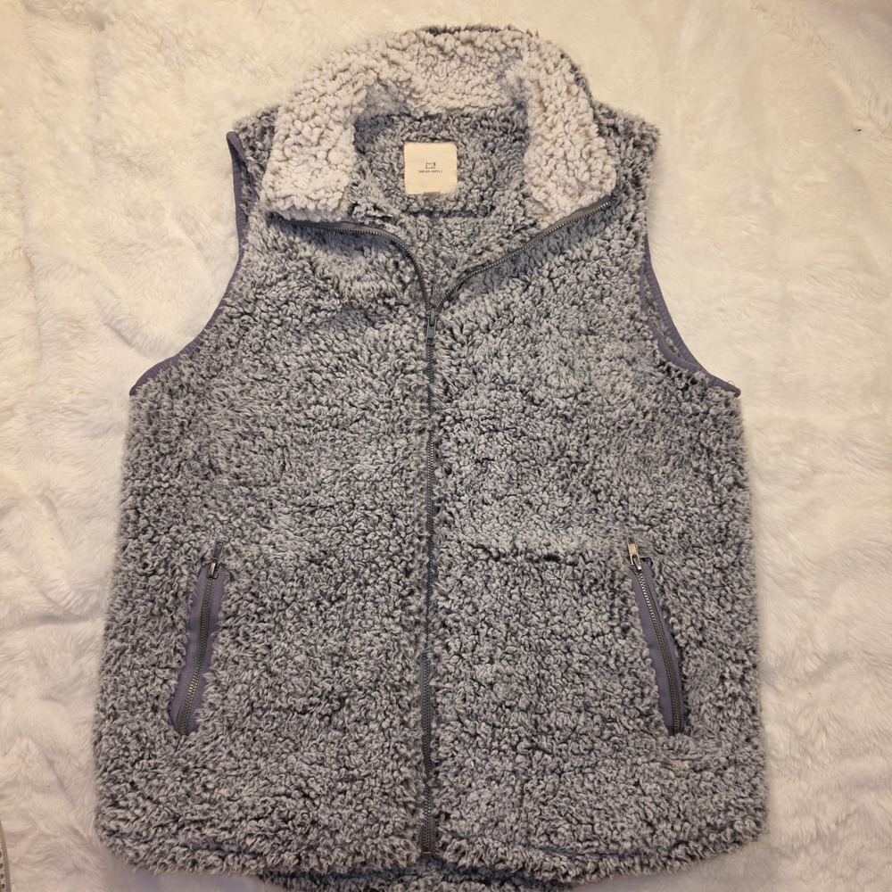 Thread & Supply Sherpa Fleece Vest Women Large Grey Excellent Zip Up Pockets